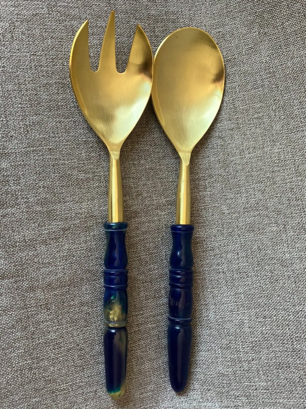 NWT Salad Servers Gold Tone Stainless Steel Marbled Resin by Creative Co-Op